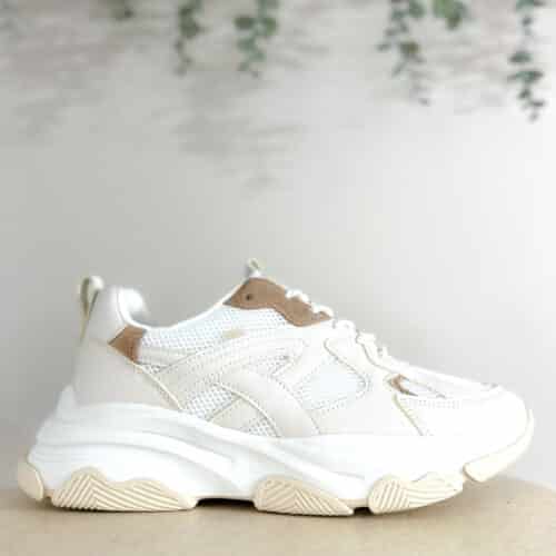 Basket basse pour femmes POELMAN GIGI Beige clair camel mesh blanc semelle structurée bicolore