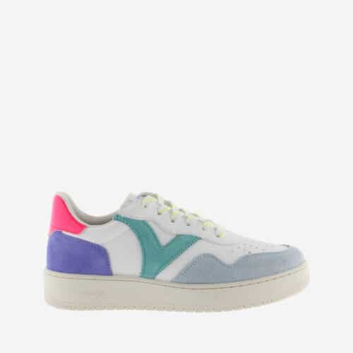 Basket de sport multicolore pour femme - Victoria - MADRID cuir fendu multicolore - Azul