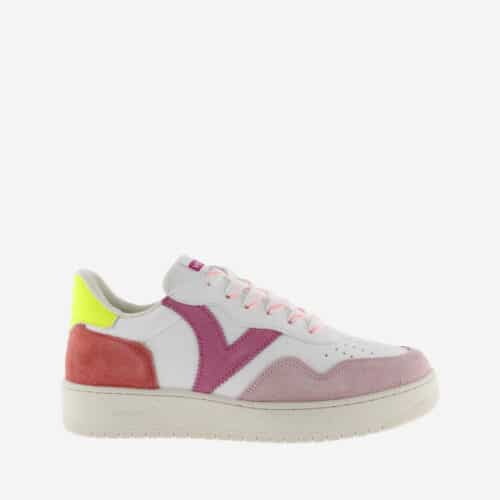 Basket de sport multicolore pour femme - Victoria - MADRID cuir fendu multicolore - Rosa