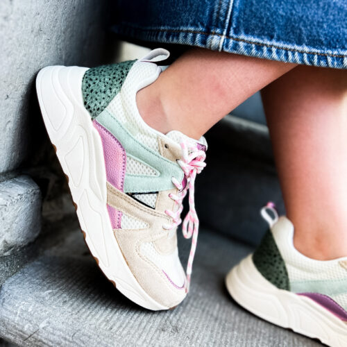 Basket basse pour enfant POELMAN - Lila - beige, rose métal et menthe