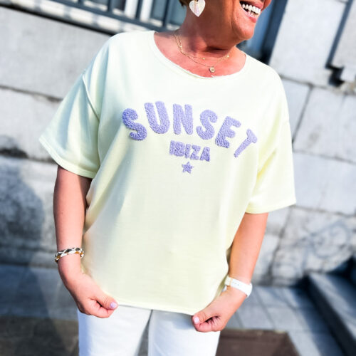 Haut en coton floqué oversize - Sunset Ibiza - jaune