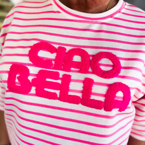 Haut oversize floqué - Ciao Bella - fuschia et blanc