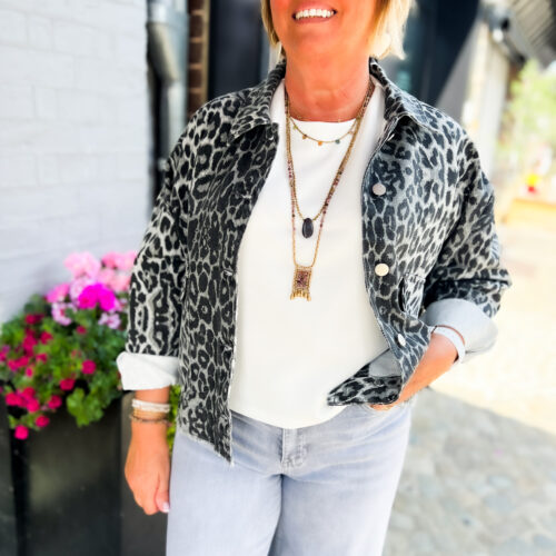 Veste en jeans oversized - Zoé - léopard gris
