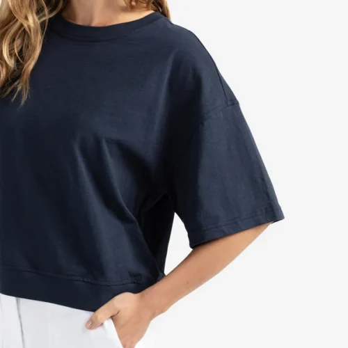 T-shirt manches courtes en maille chinée - YAYA - marine