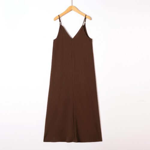 Robe longue fines bretelles unie - Loris - chocolat