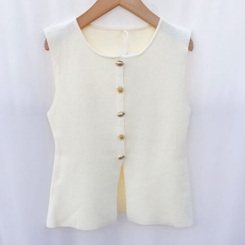 Gilet sans manches unis avec boutons dorés - Soleil - écru