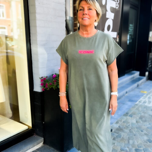 Robe imprimée - Iconic - kaki délavé et rose