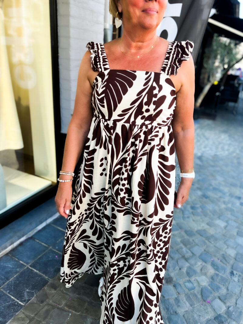 robe longue imprimee larges bretelles palma beige et chocolat 04