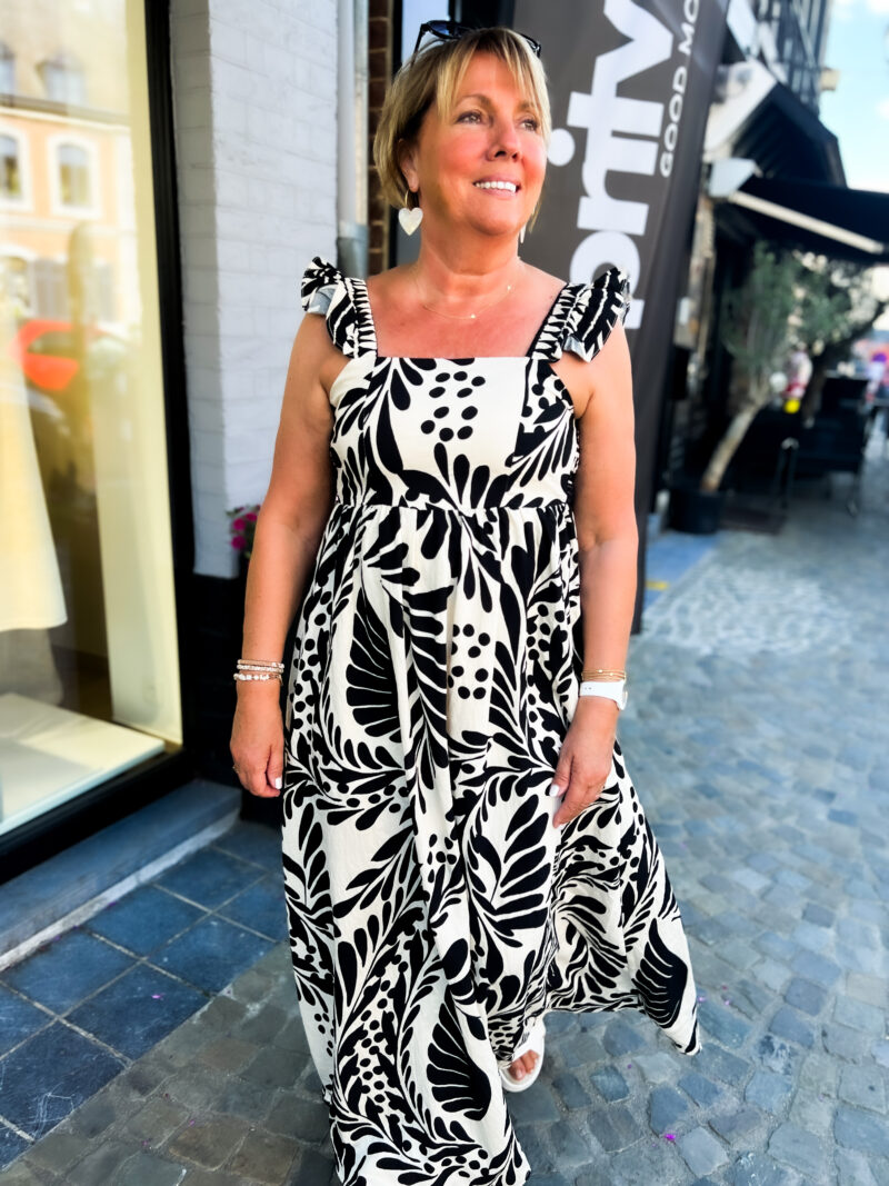 robe longue imprimee larges bretelles palma beige et noir 06
