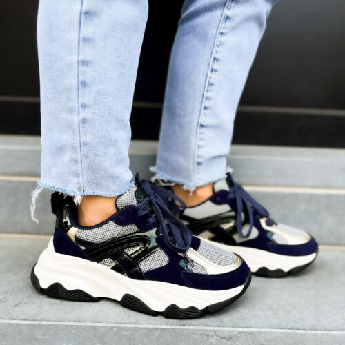 Basket basse pour femmes POELMAN GIGI bleu marine et doré