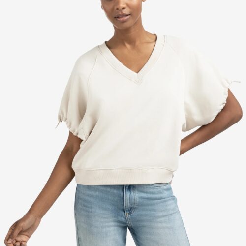 Sweat col V et manches avec cordons ajustables - YAYA - beige