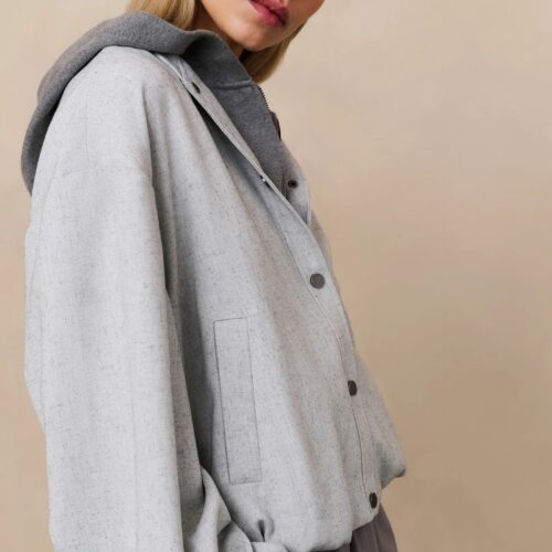 Veste coupe ballon et boutons pression - YAYA- gris clair mélangé