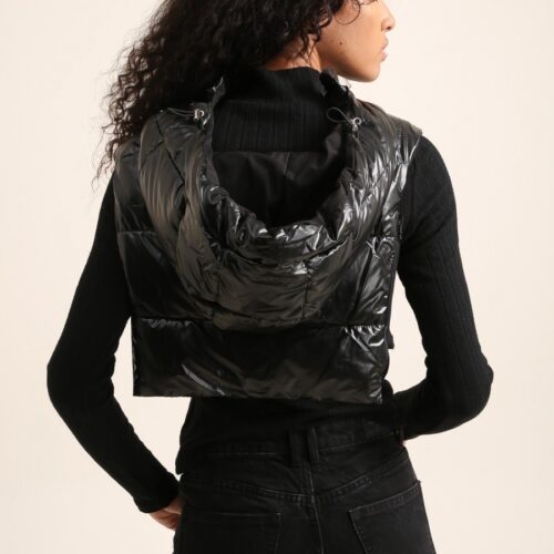Capuche doudoune réversible imperméable avec pochette - noir/noir