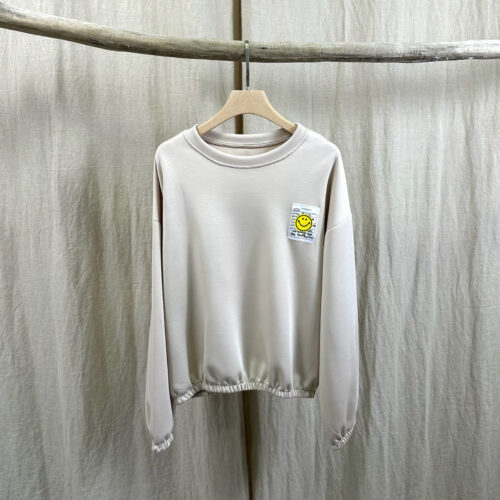 Pull uni avec patch smiley élastique manches - Élia - beige