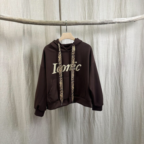 Sweat à capuche ultra doux cordon léopard - Iconic - chocolat