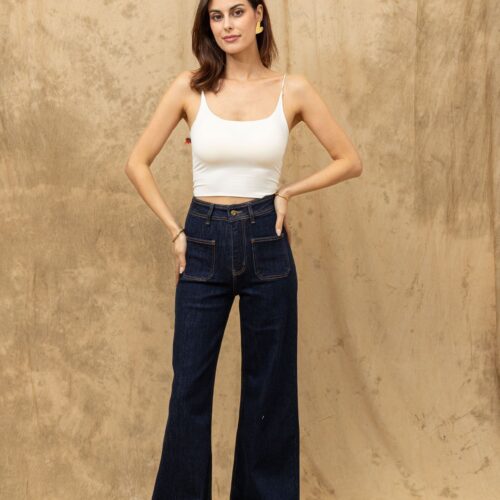 Jeans large avec bord effoliché - Lorie - bleu brut
