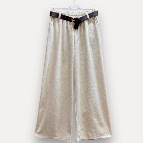 Pantalon taille élastique en velours - beige