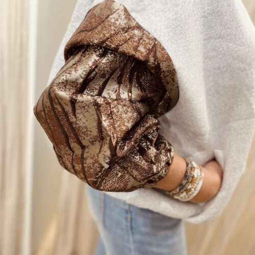 Veste à zip à manches ballon métallisée - Lara - gris/choco